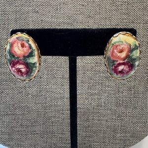 Vintage Hand painted Rose Earrings